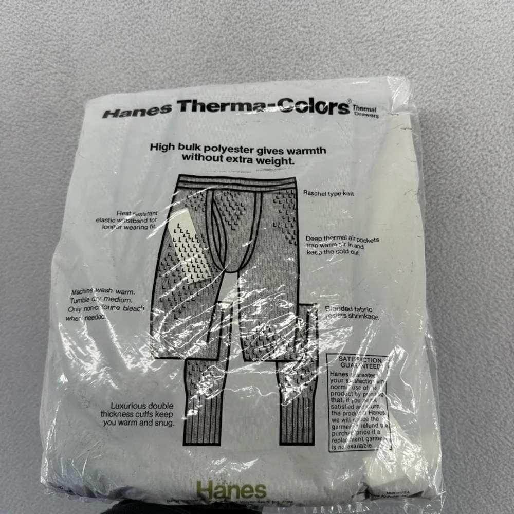 Vintage Hanes Thermal Bottom Mens Medium Gray Long Johns Base Layer 80s NEW